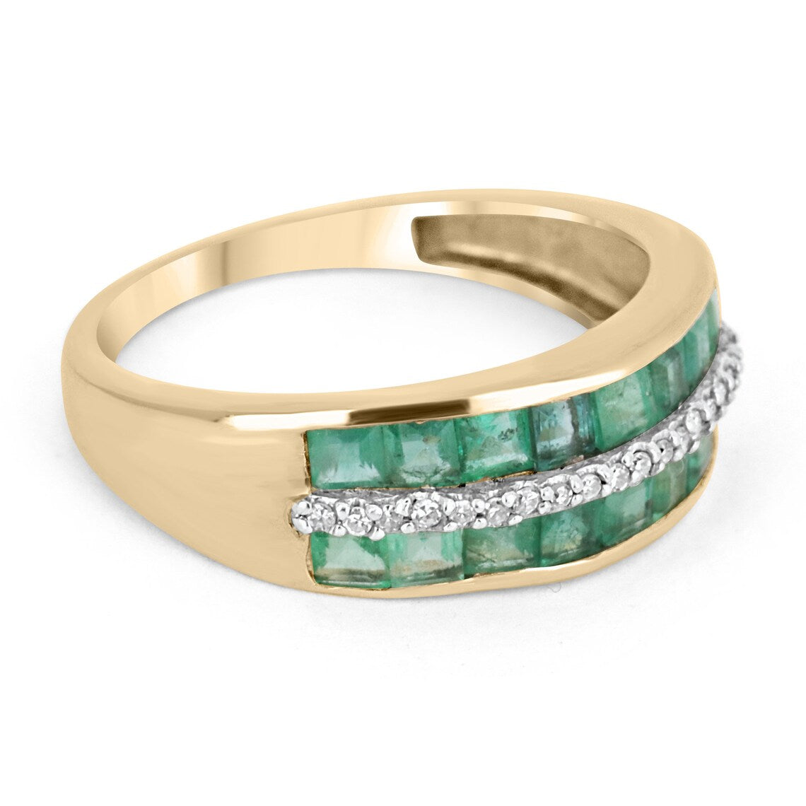 1.32tcw Emerald Unisex Diamond 14K Yellow Gold Ring