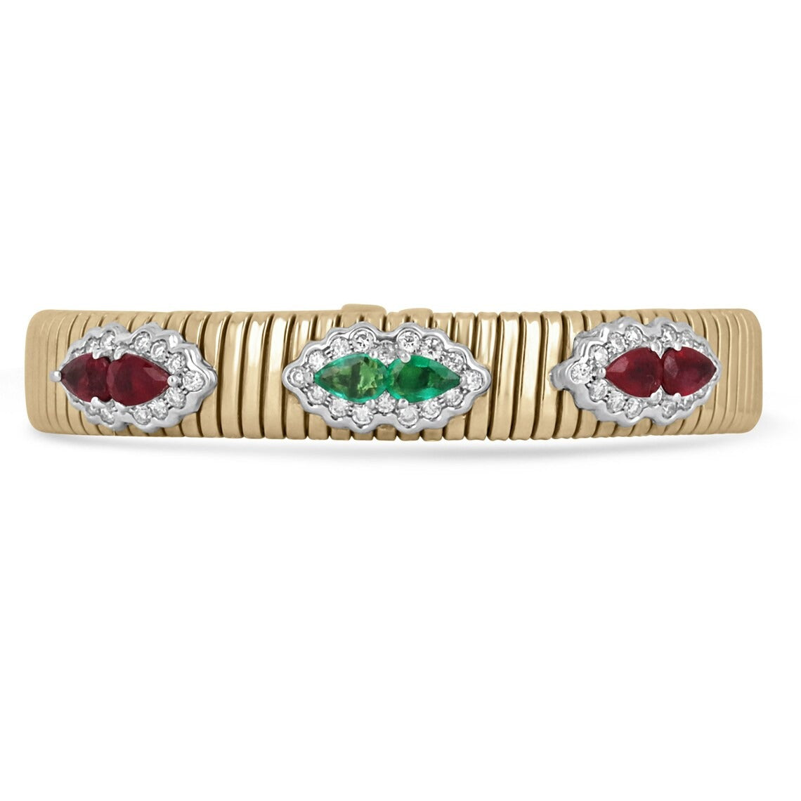 2.72tcw 18K Natural Emerald, Ruby and Diamond Bangle Bracelet - JR Colombian Emeralds