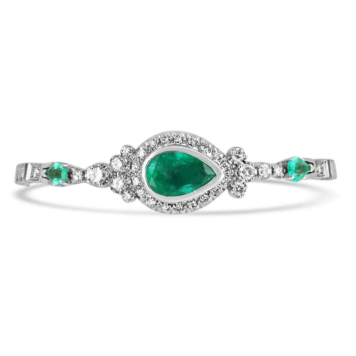 7.27tcw Vintage Pear Colombian Emerald & White Diamond Bracelet White Gold 14K