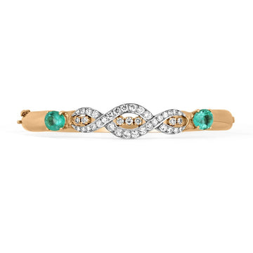 2.85tcw Round Diamond & Natural Oval Emerald Bangle Bracelet 14K
