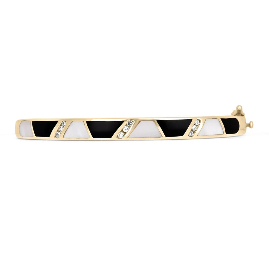 Diamond, Mother Of Pearl, and Diamond Stackable Bracelet 14K