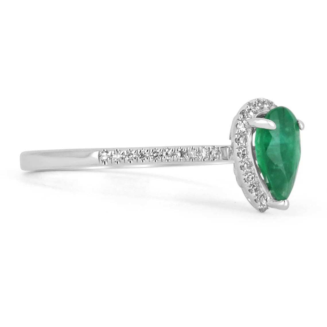 1.10tcw Pear Cut Emerald & Diamond Engagement Ring 14K