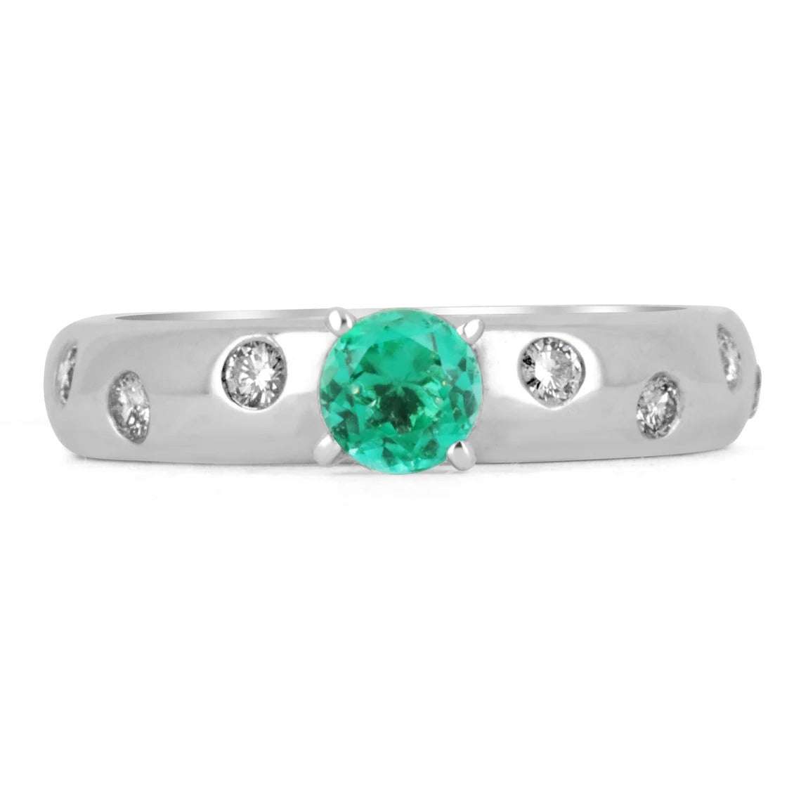 Eternal Elegance: 1.15tcw Round Colombian Emerald & Diamond Eternity Band Wedding Ring in 14K Gold