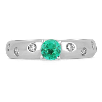 1.15tcw Round Emerald & Diamond Eternity Solitaire Ring 14K white gold