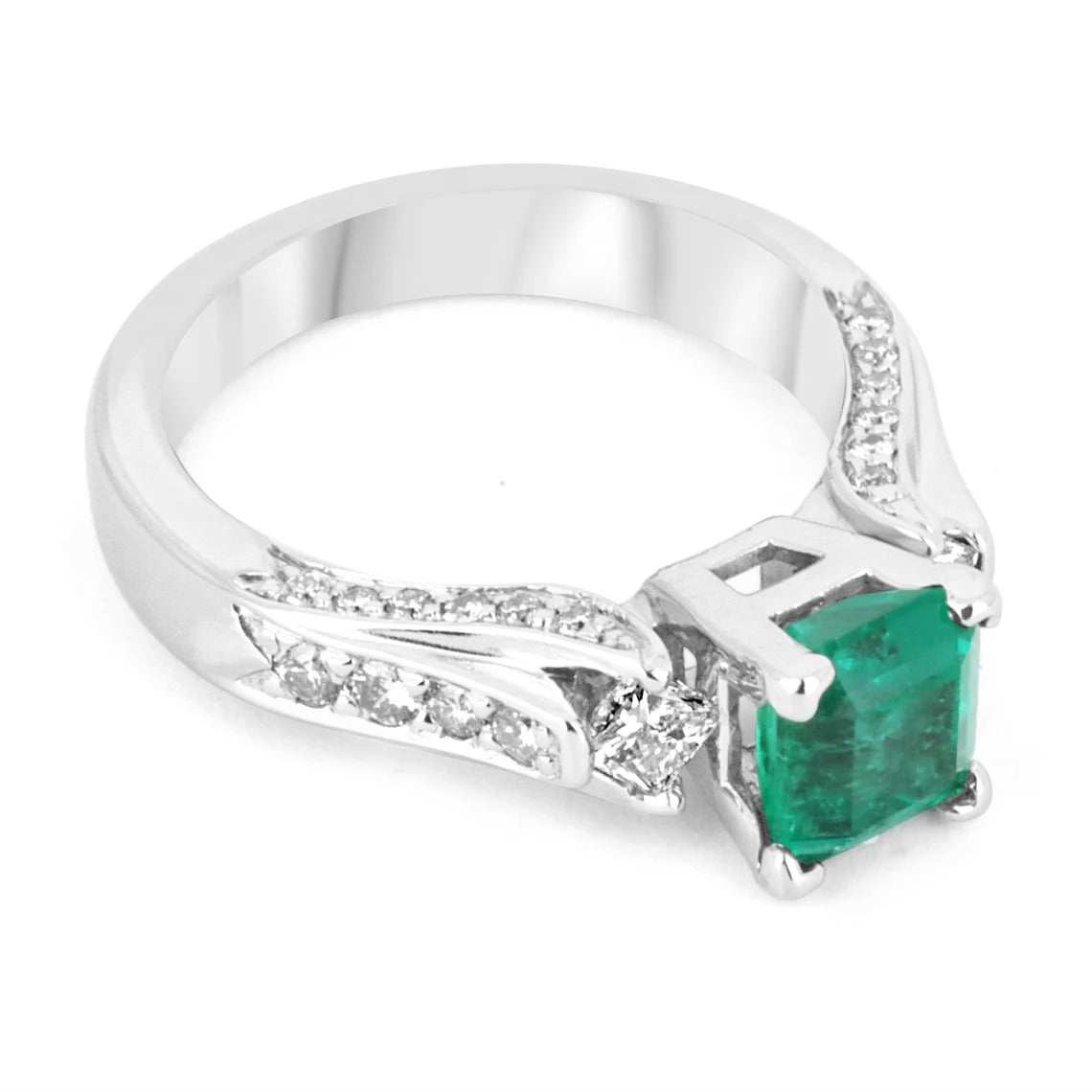 1.40tcw Asscher Colombian Emerald & Princess Cut Diamond Brilliant