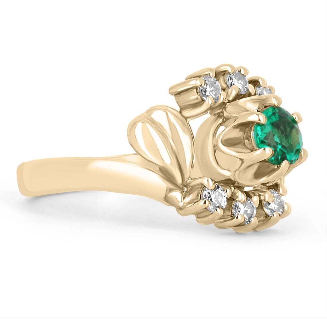 Floral Vintage Emerald & Diamond Ring