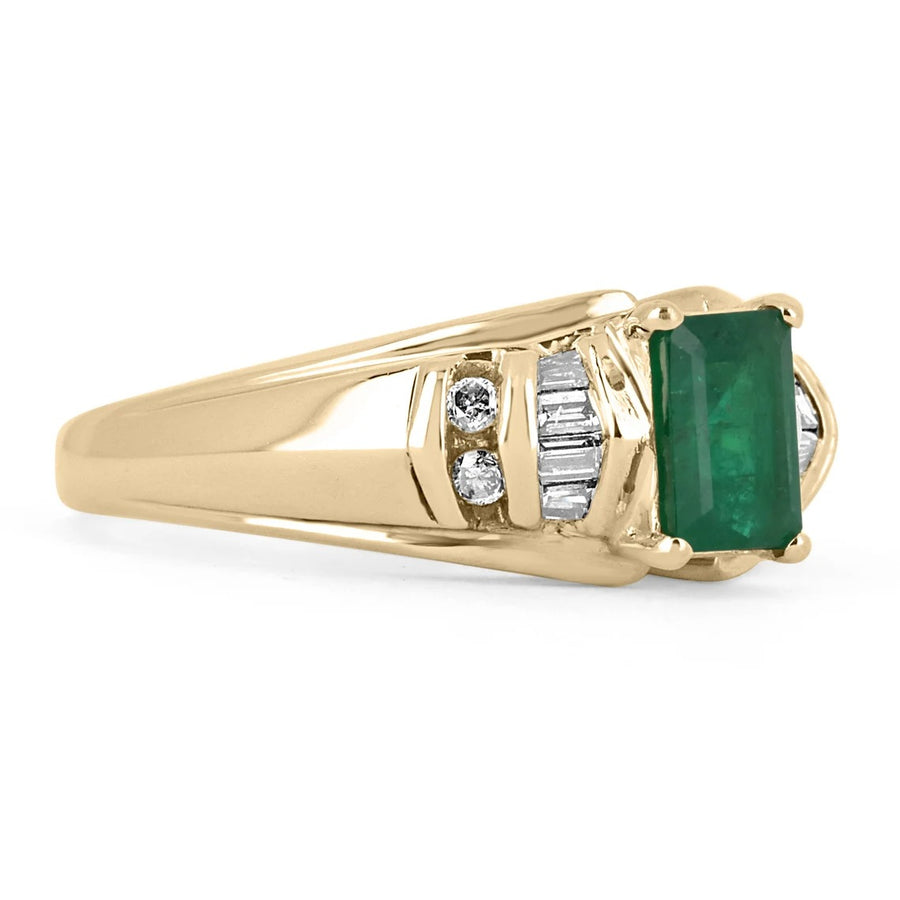 Emerald Cut and Channel Set Baguette Diamond Gold Cluster Ring 18K