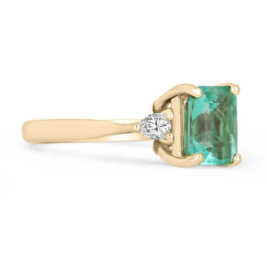 1.59tcw Emerald Three Stone Pear Diamond Ring 14K