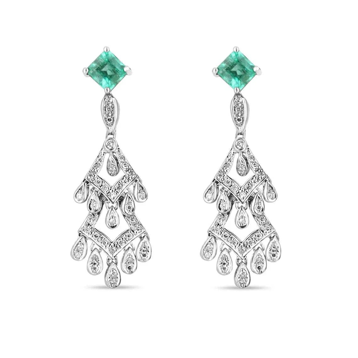 2.75tcw Emerald & Diamond Chandelier Dangle Earrings 14K - JR Colombian Emeralds