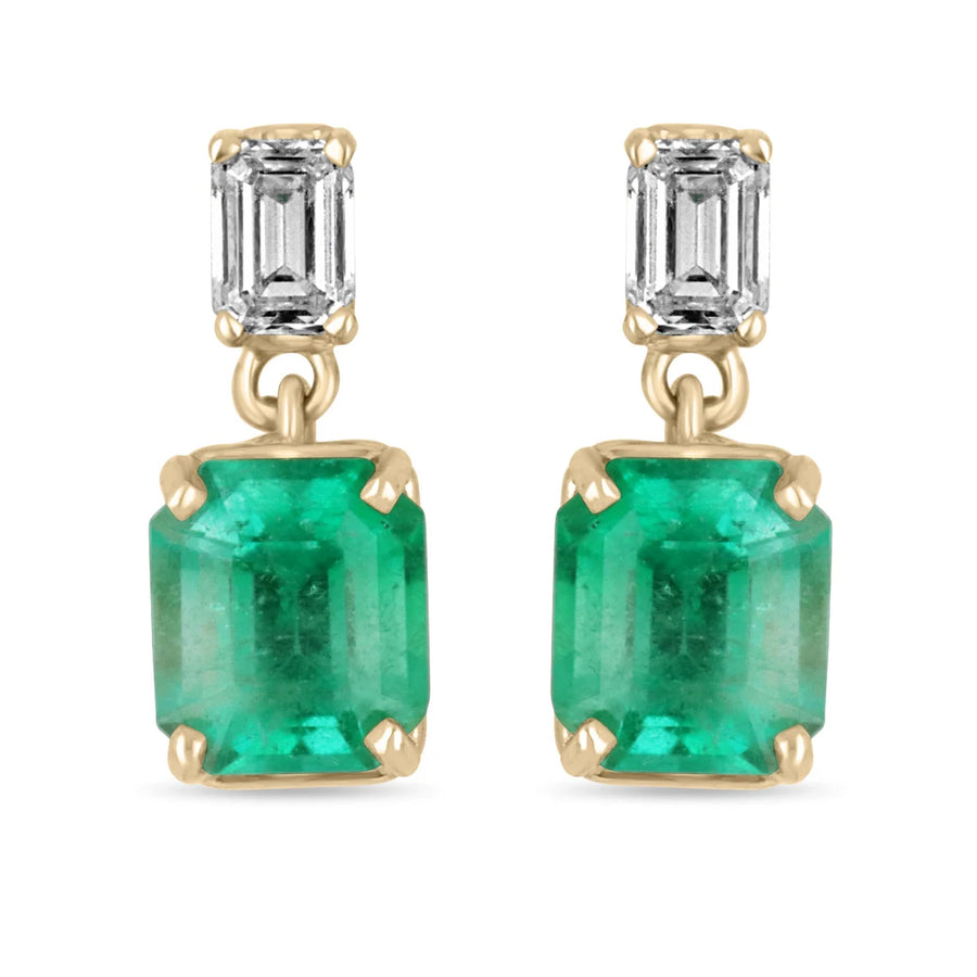 3.79tcw 18K Elongated Emerald & Diamond Natural Transparent Dangle Earrings