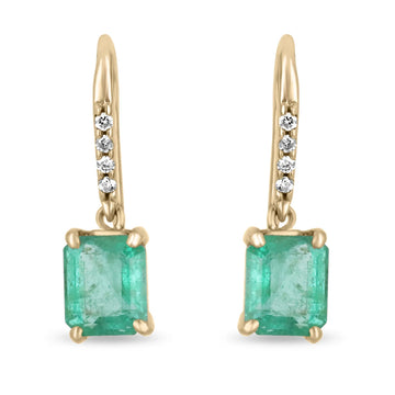2.53tcw Bright Green Emerald & Pave Diamond Hook Earrings 18K