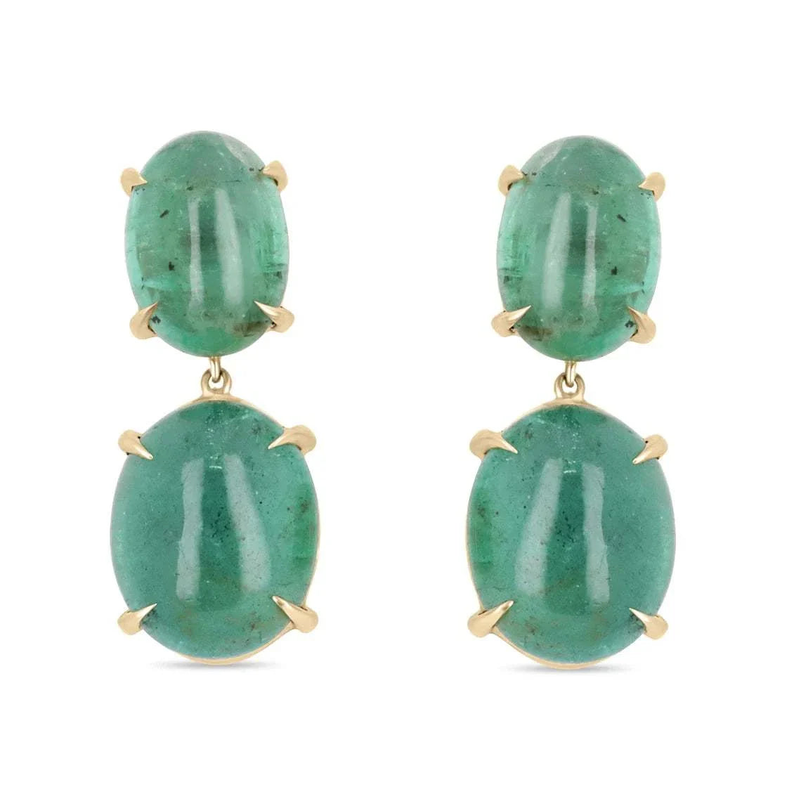 28.80tcw Large Heirloom Natural Cabochon Emerald Dangle Drop Earrings 14K - JR Colombian Emeralds