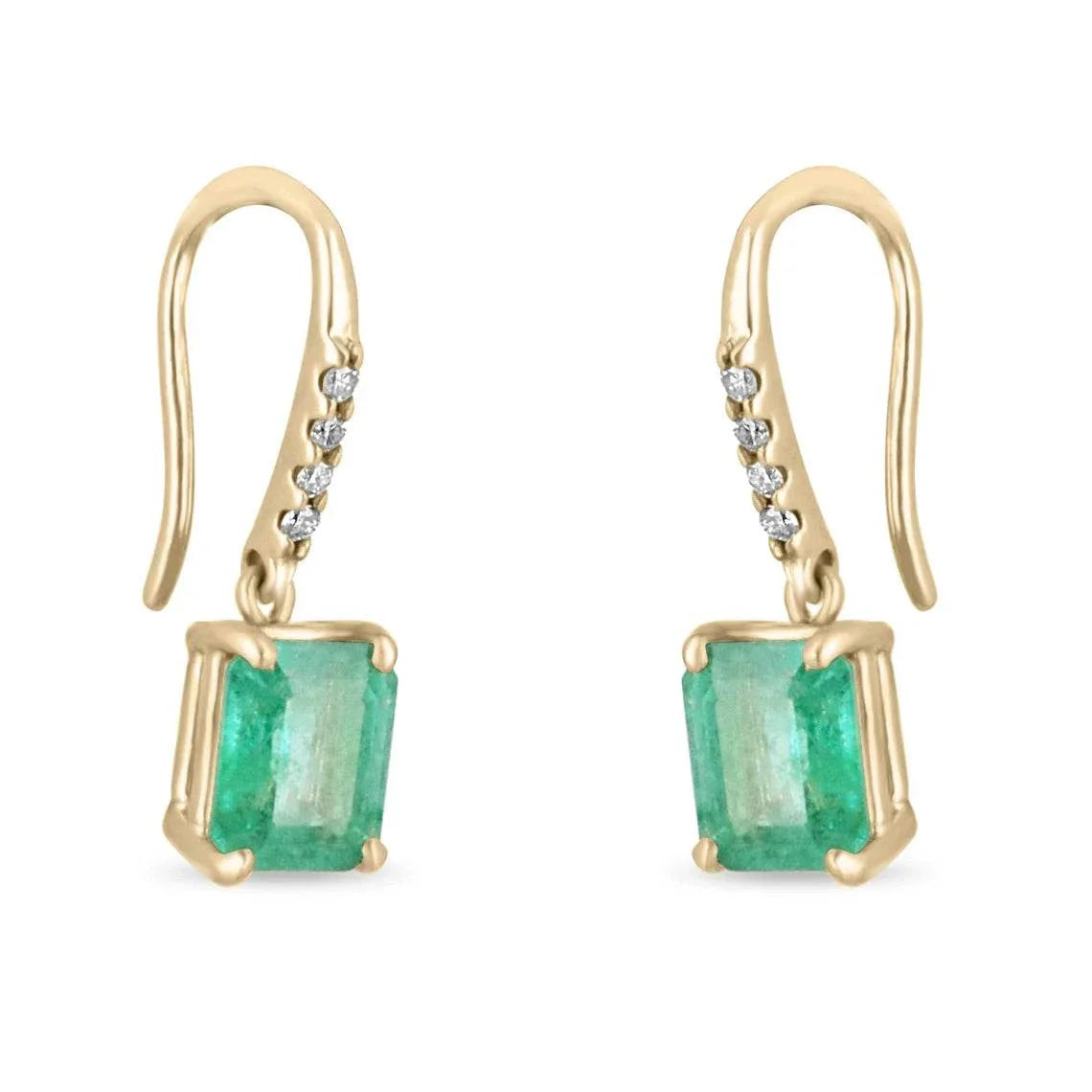 2.53tcw Bright Green Emerald & Pave Diamond Hook Earrings 18K - JR Colombian Emeralds