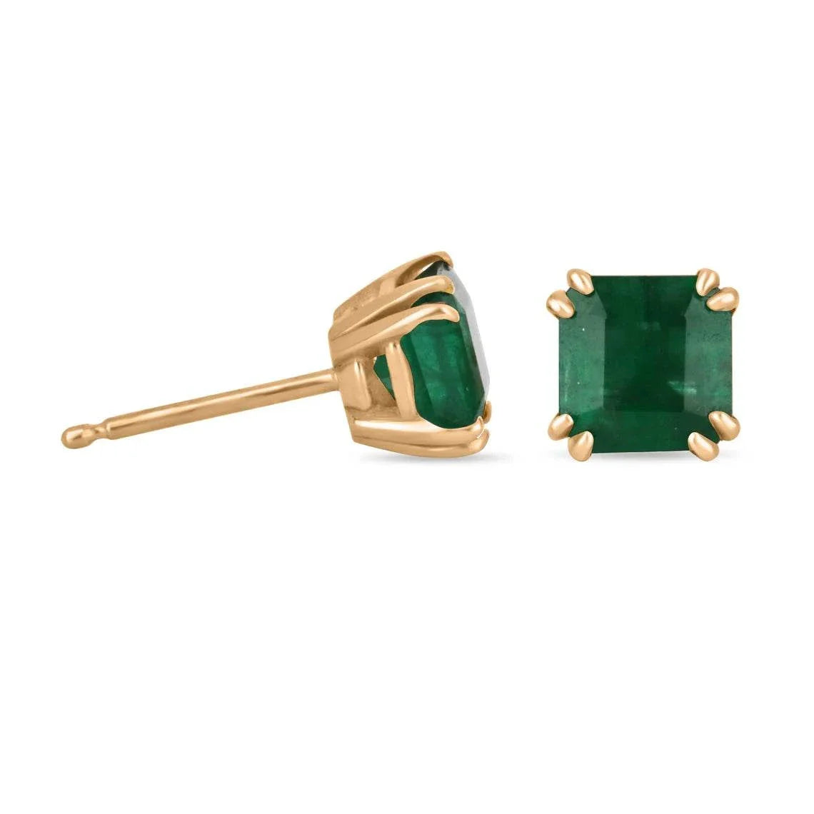 1.52tcw Rose Gold Double Prong Natural Emerald Earrings 14K - JR Colombian Emeralds