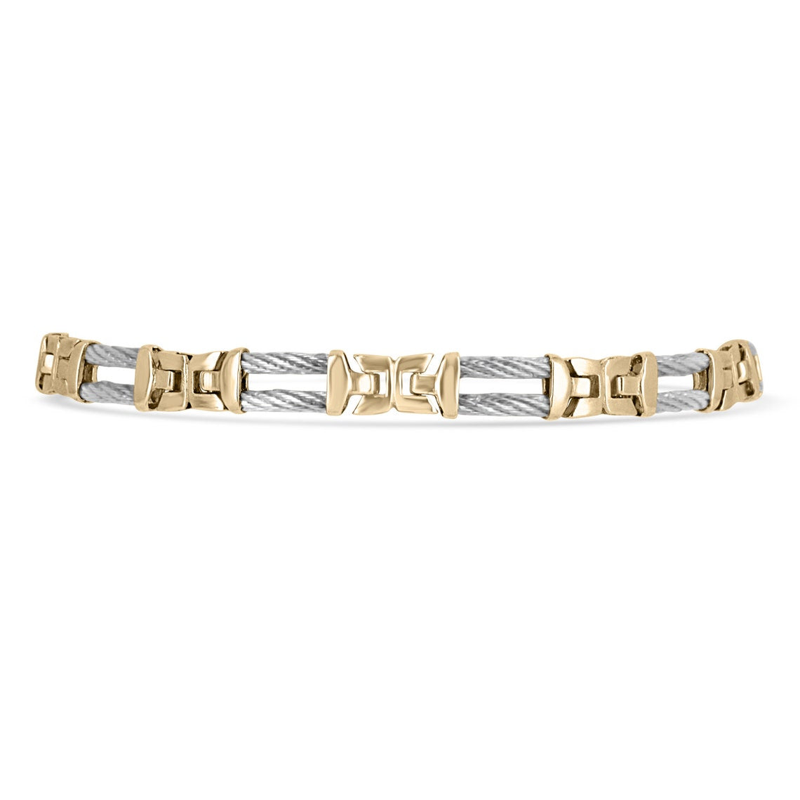 Emerald Two-Tone Triple Bar Rope-Link 14K Gold Bracelet