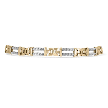 Emerald Two-Tone Triple Bar Rope-Link 14K Gold Bracelet