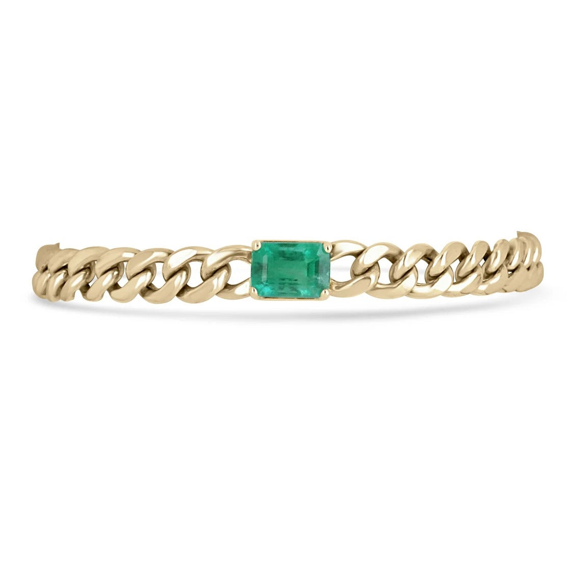 4.87cts 14K Unisex Natural Emerald-Emerald Cut Cuban Link Gold Bracelet - JR Colombian Emeralds