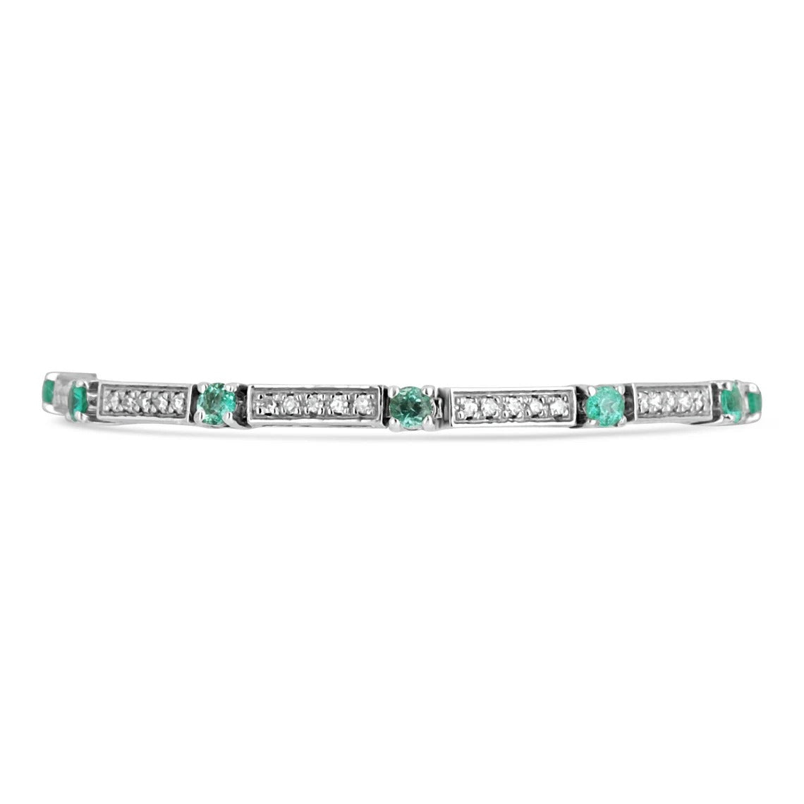 3.03tcw Emerald & Diamond Link Tennis Bracelet 14k, Emerald Bracelet, White Gold Emerald Bracelet, Green Emerald and Diamond Bracelet - JR Colombian Emeralds