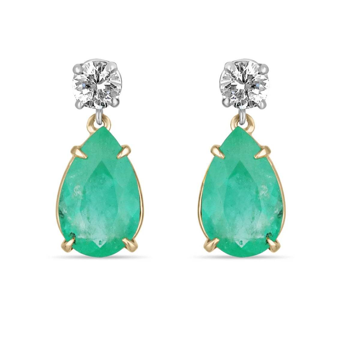 5.93tcw Tear Drop Emerald & Diamond Dangle Earrings 14K