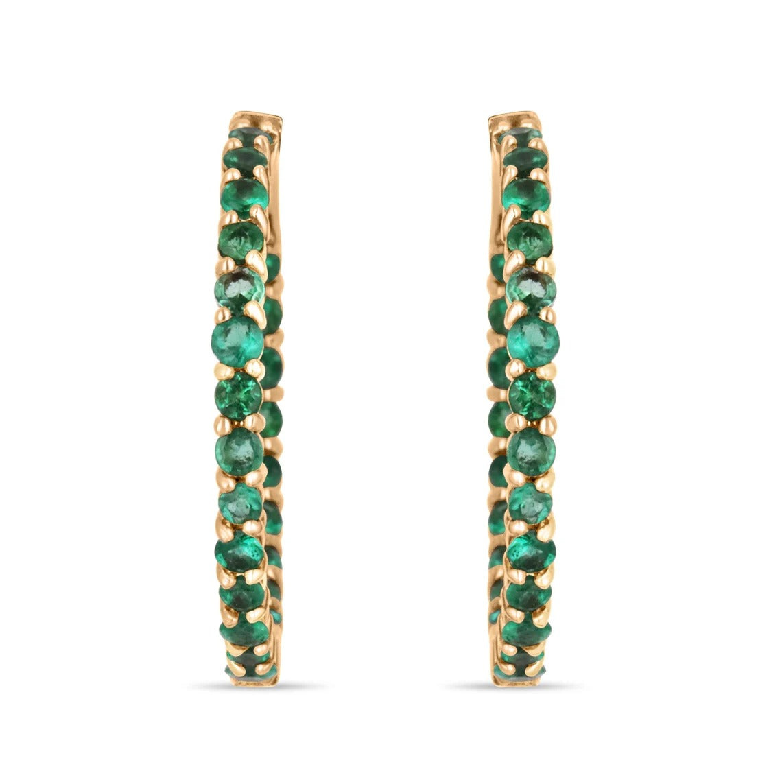 14k Colombian Emerald Rose Gold Inside Out Hoops Earrings