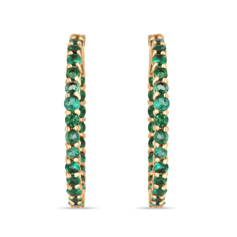 14k Colombian Emerald Rose Gold Inside Out Hoops Earrings