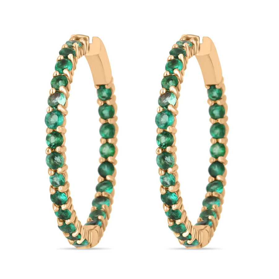 3.40tcw 14k Colombian Emerald Rose Gold Inside Out Hoops Earrings