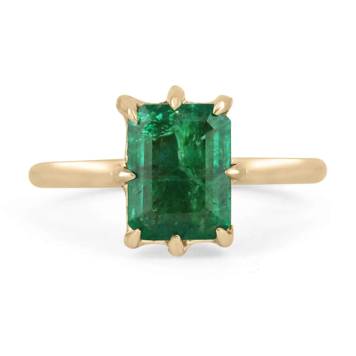 2.50cts 8 Claw Prong Solitaire Emerald Engagement Ring 14K - JR Colombian Emeralds