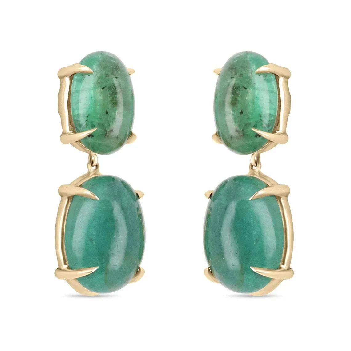 28.80tcw Large Heirloom Natural Cabochon Emerald Dangle Drop Earrings 14K - JR Colombian Emeralds