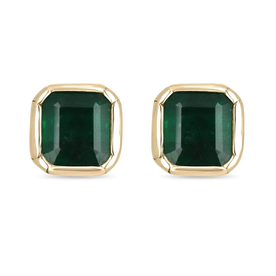 4.46tcw Statement Dark Green Big Bezel Set Square Emerald Gold Earrings