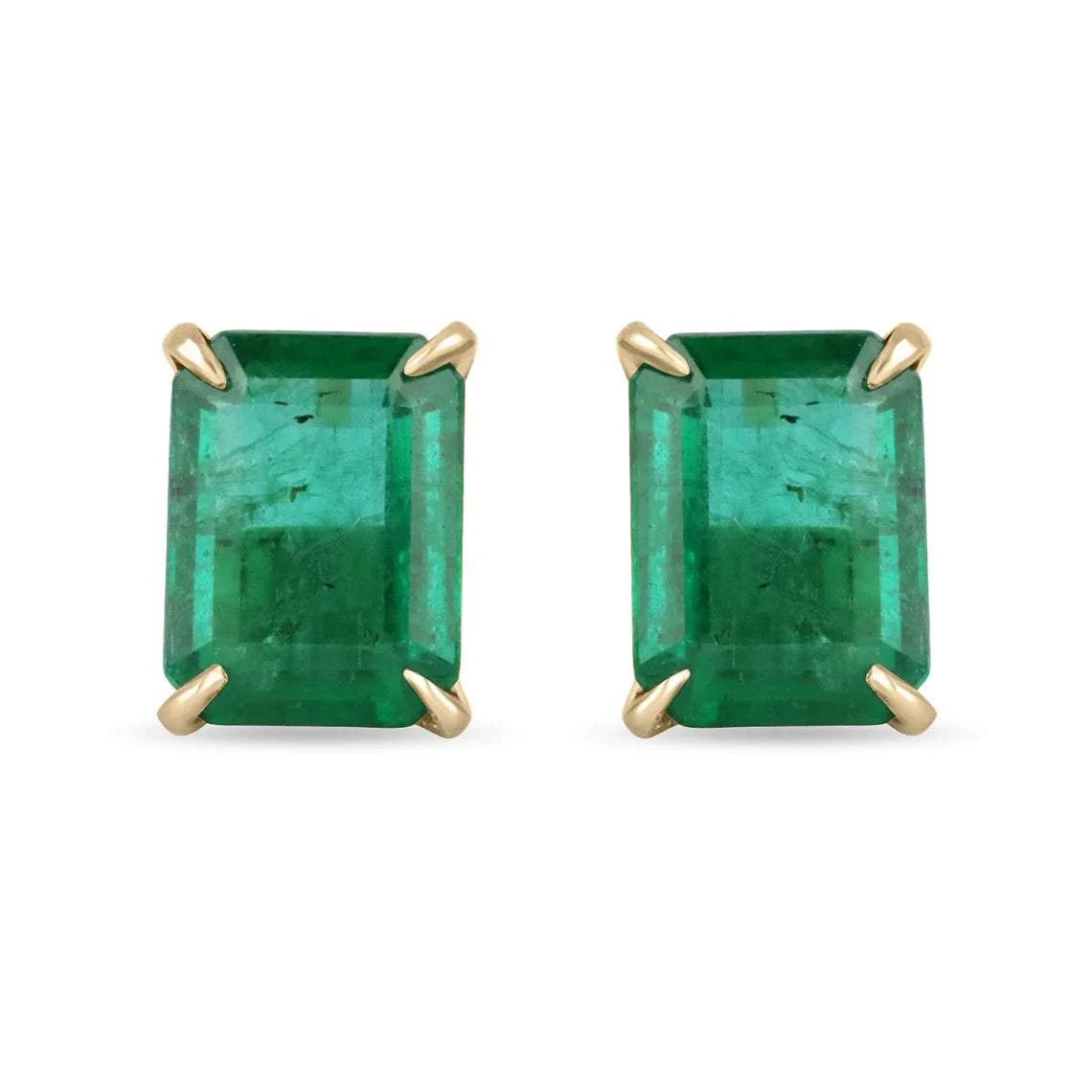 5.62tcw 18K Classic Vivid Green Top Quality Emerald Solitaire Claw Prong Stud Earrings