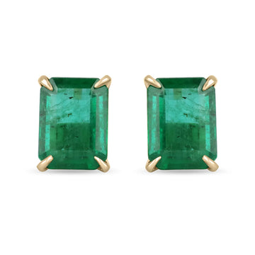 5.62tcw 18K Classic Vivid Green Top Quality Emerald Solitaire Claw Prong Stud Earrings