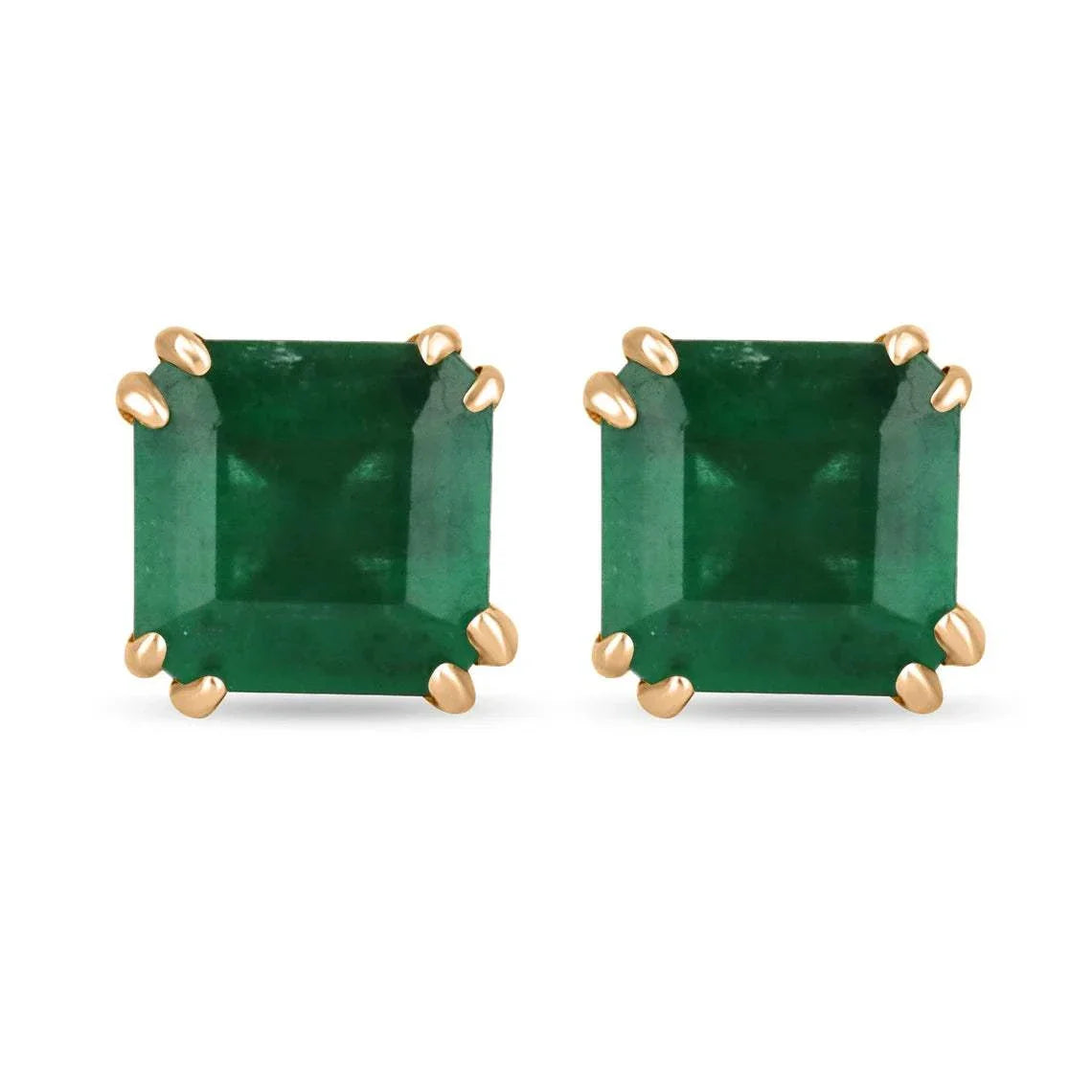 1.52tcw Rose Gold Double Prong Natural Emerald Earrings 14K - JR Colombian Emeralds