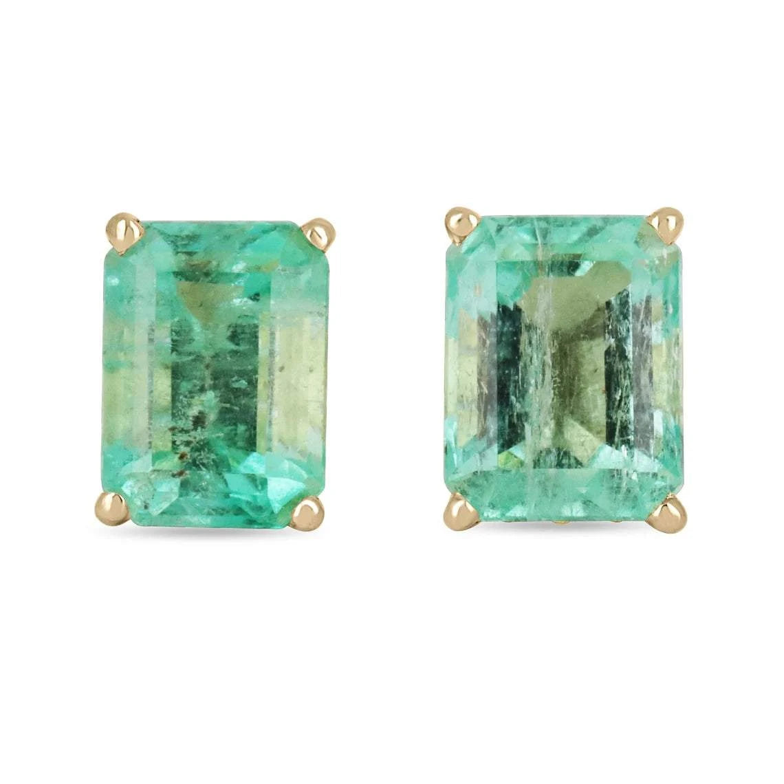 1.80tcw Elongated Emerald Cut Spring Green Fluer-De-Lis Emerald Stud Earrings 14K - JR Colombian Emeralds