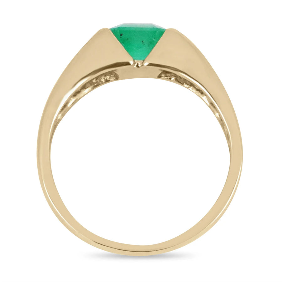 2.0 Carat Emerald Cut Vivid Green Solitaire Men's Ring 14K