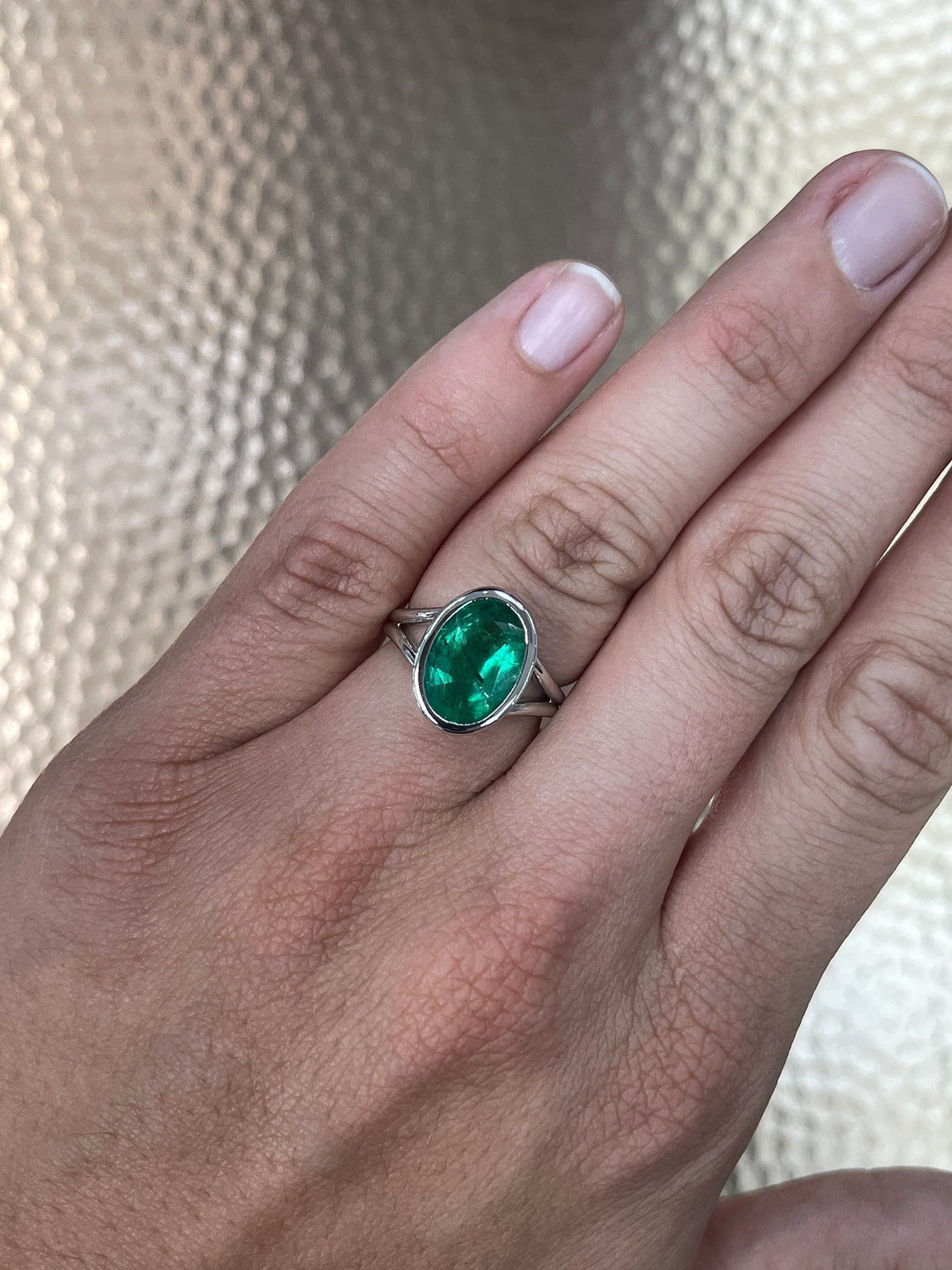 4.78cts Bezel Set Oval Emerald Solitaire Ring 14K, Solitaire Oval Emerald Ring on hand