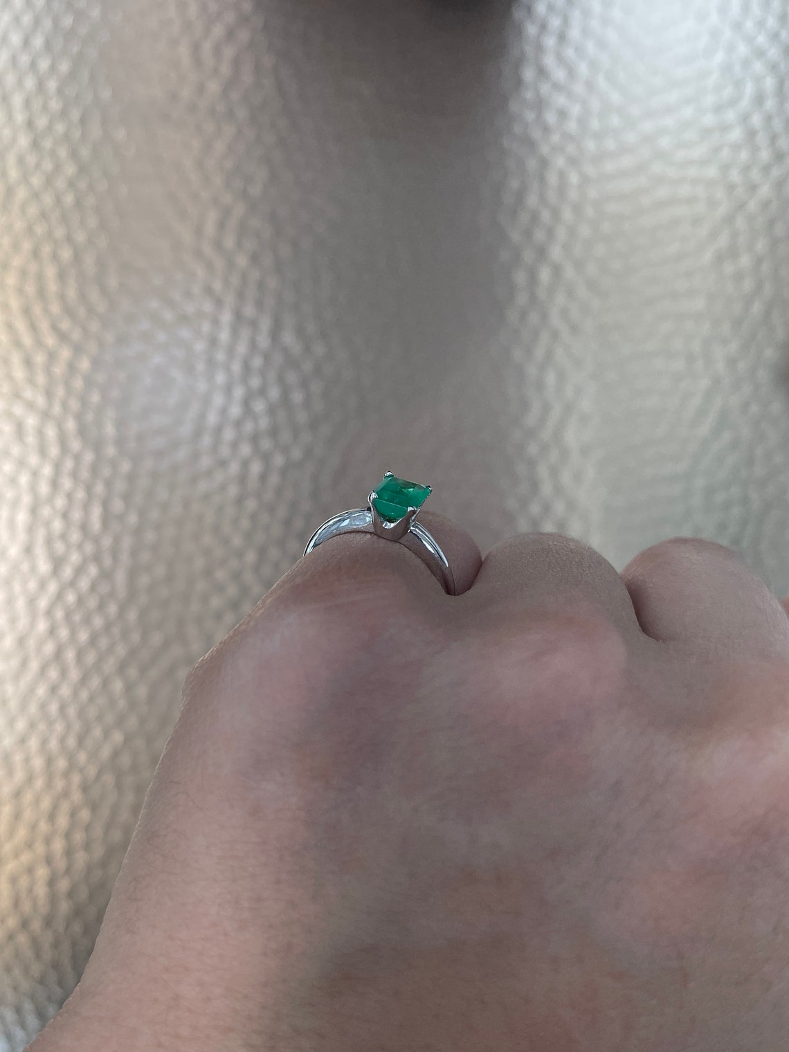 1.09 Carat Colombian Emerald-Emerald Cut Solitaire Engagement Ring 14K - JR Colombian Emeralds