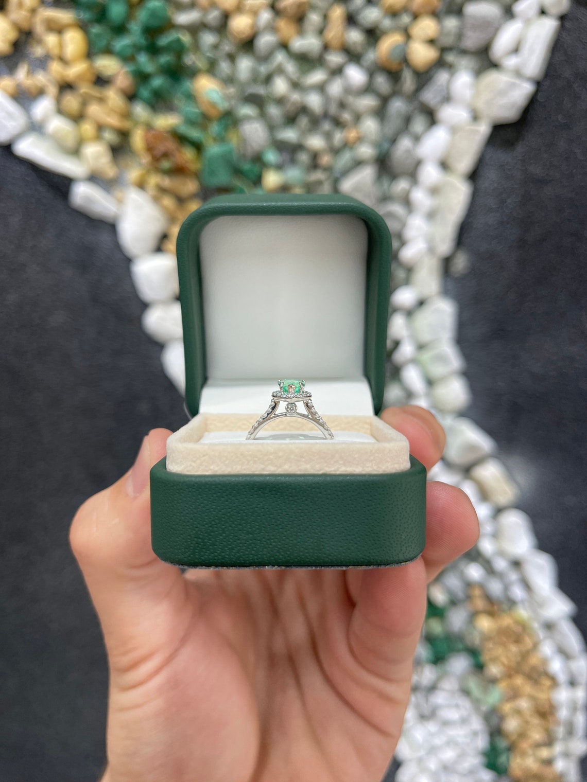 1.78tcw Tear Drop Colombian Emerald & Diamond Halo Engagement Ring 14K - JR Colombian Emeralds