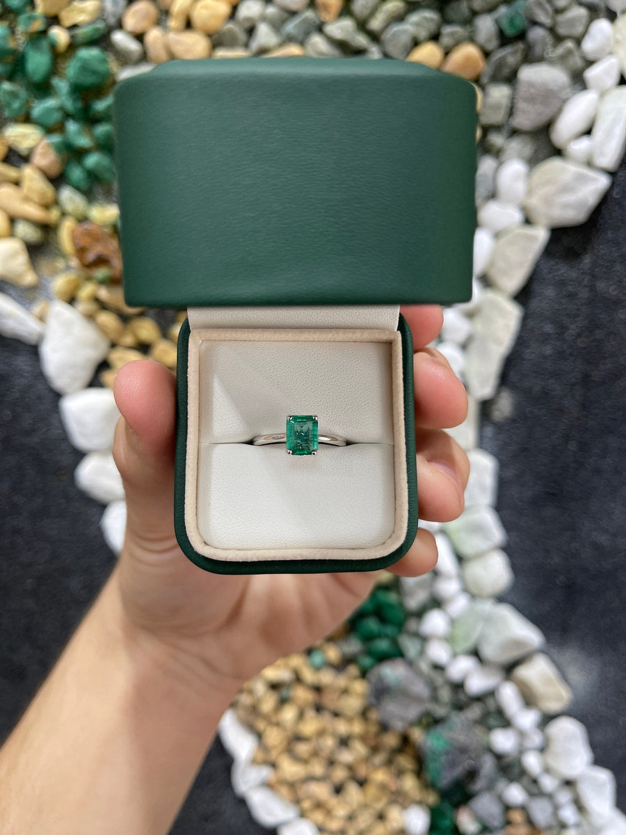 1.78cts 14K Natural Emerald Solitaire Engagement Ring, Solitaire White Gold Emerald Ring, Emerald Cut Emerald Solitaire Ring, 14K Emerald Ring
