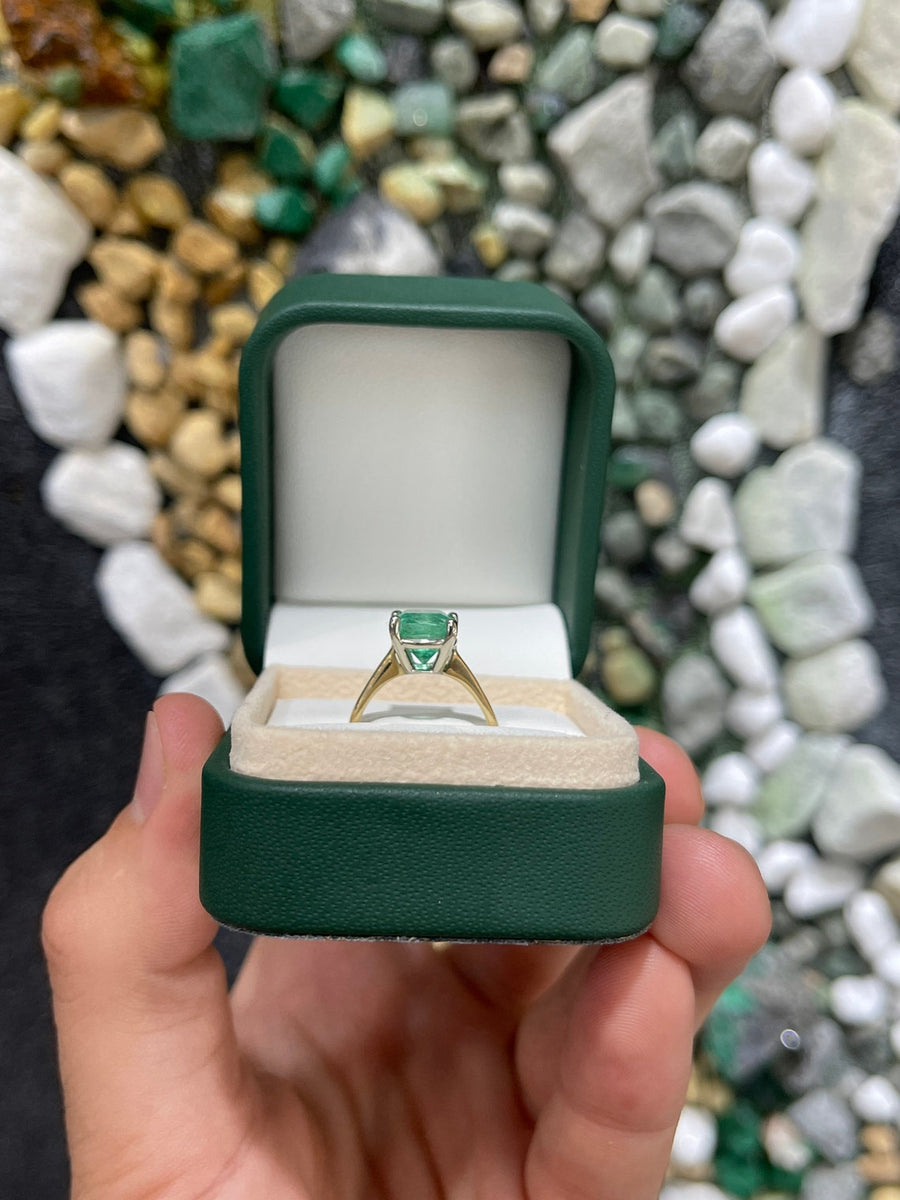 Classic Charm: Emerald-Cushion Cut Solitaire 2.65cts 14K Gold Engagement Ring