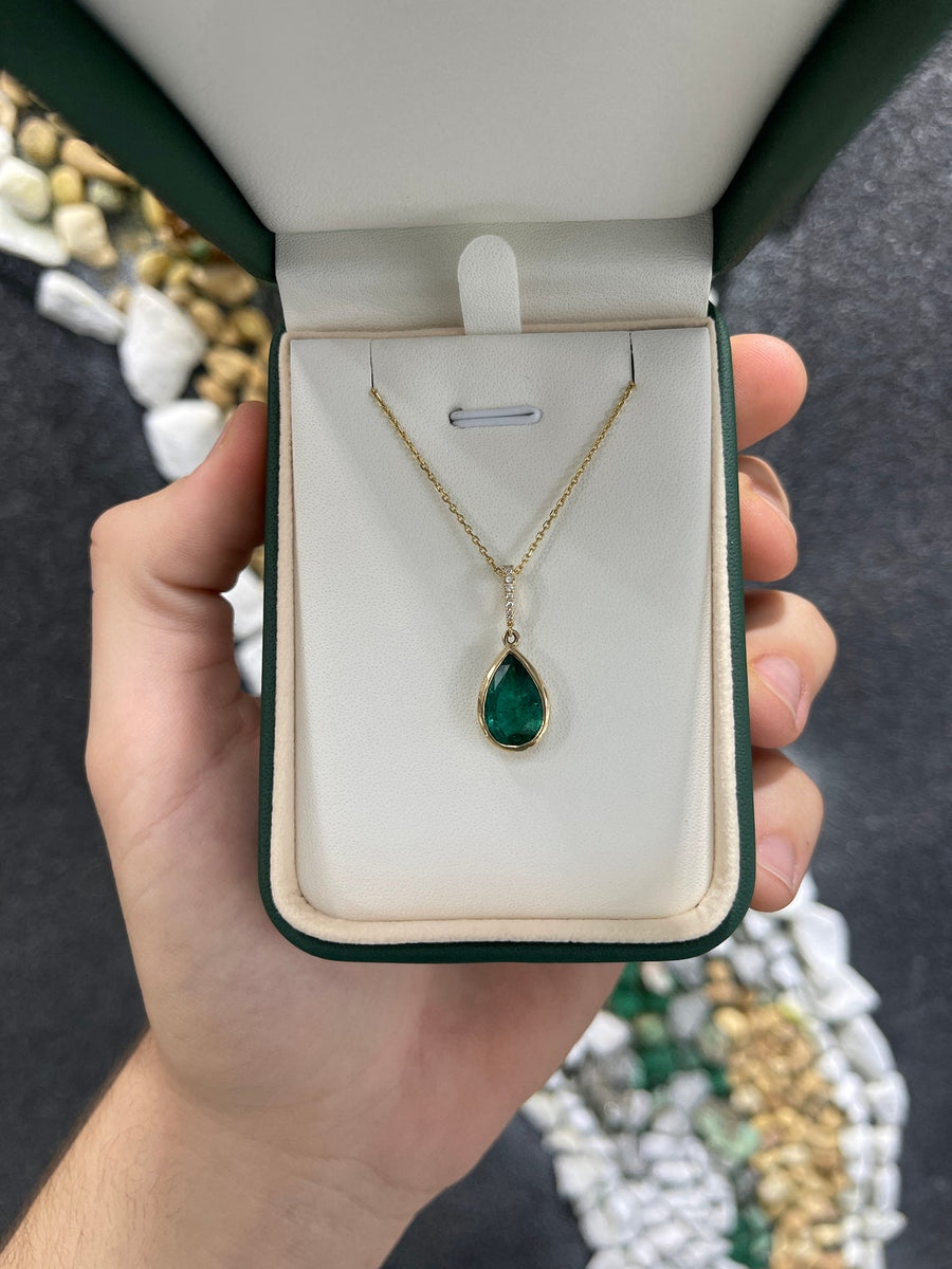 14K Emerald Pear Pendant in Box