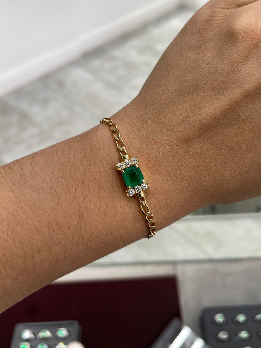 3.25tcw 18K Colombian Emerald-Asscher Cut & Diamond Accent Gold Bracelet