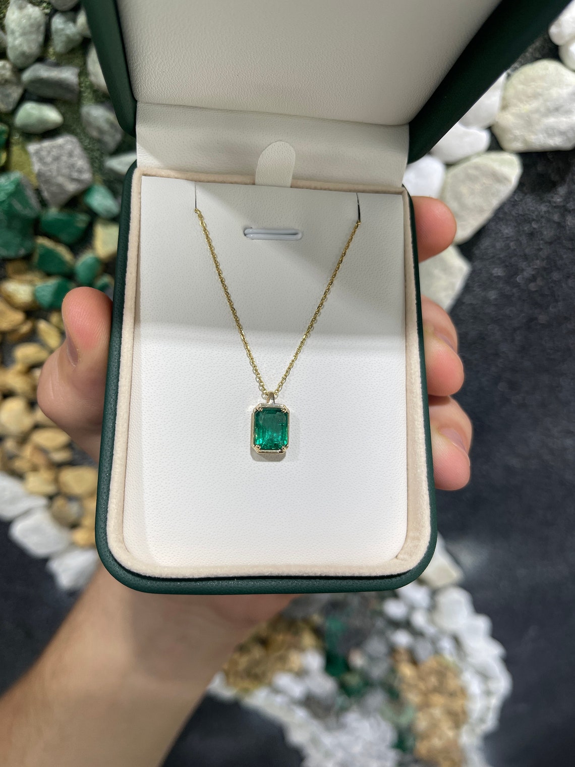 2.20ct Natural Emerald 4-Prong Emerald Solitaire Pendant Necklace 14K - JR Colombian Emeralds