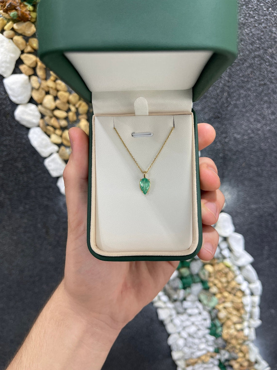 1.62cts Colombian Emerald-Pear 14K Gold Pendant