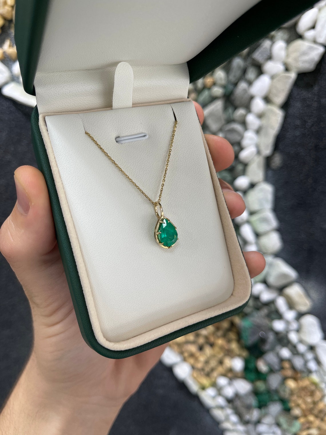 2.30 Carat Teardrop Emerald Solitaire Pendant 14K - JR Colombian Emeralds