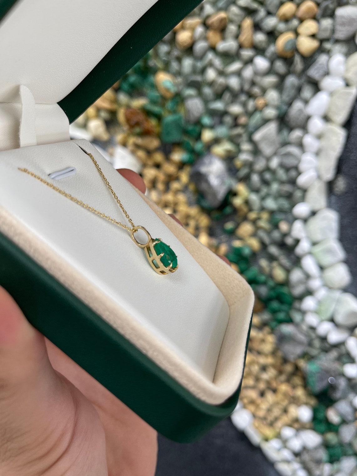 2.30 Carat Teardrop Emerald Solitaire Pendant 14K - JR Colombian Emeralds