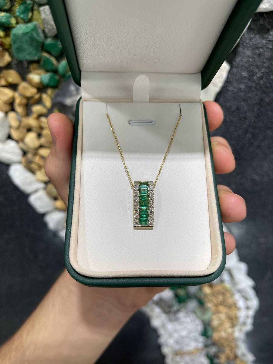 2.23tcw Emerald & Diamond on Box 14K Gold Pendant