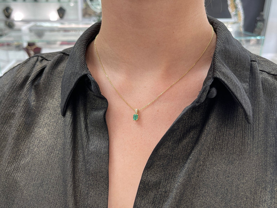0.83tcw Natural Emerald & Diamond Accent 14K Yellow Gold Necklace - JR Colombian Emeralds