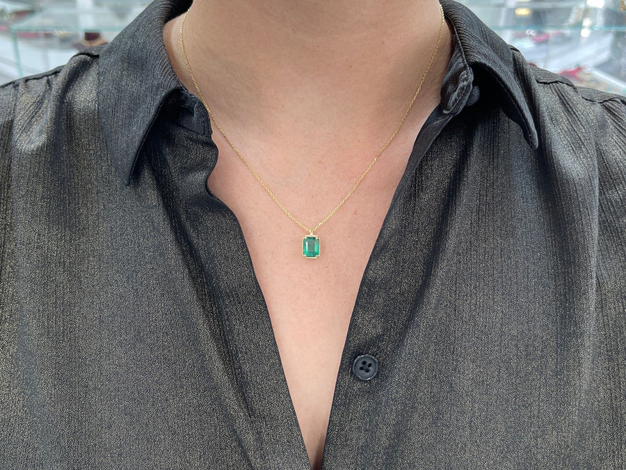 2.20ct Natural 4-Prong on Neck Emerald Solitaire 14K Gold Pendant