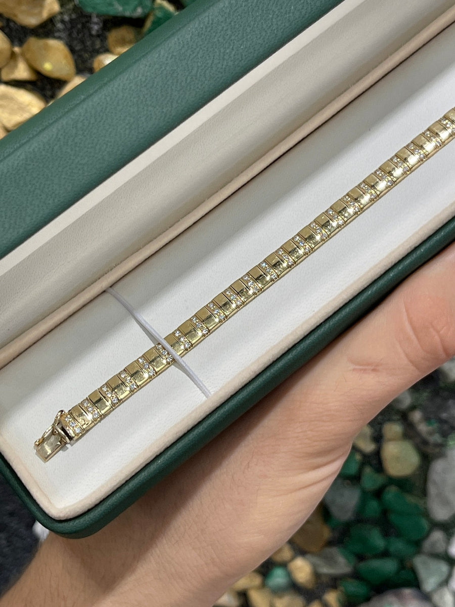 Emerald 1.67tcw Natural Triple Diamond Row 14K Gold Bracelet