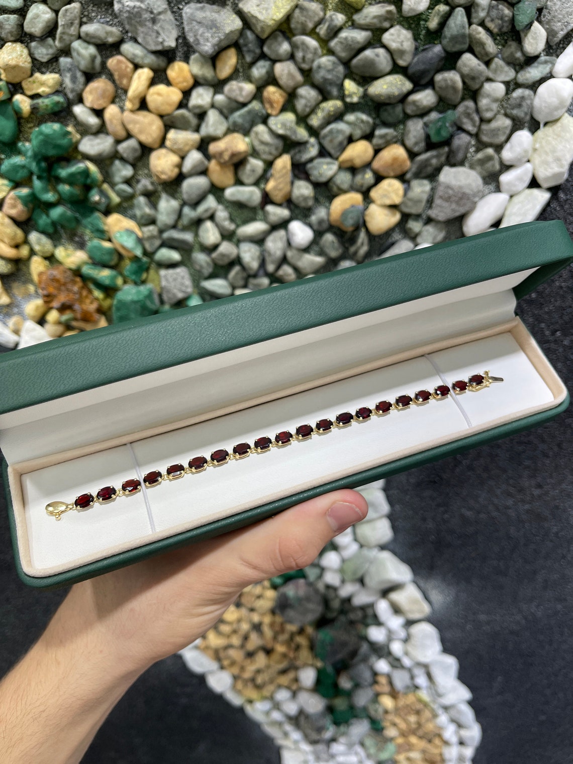 10.60tcw Natural Red Garnet 14K Yellow Gold Bracelet - JR Colombian Emeralds